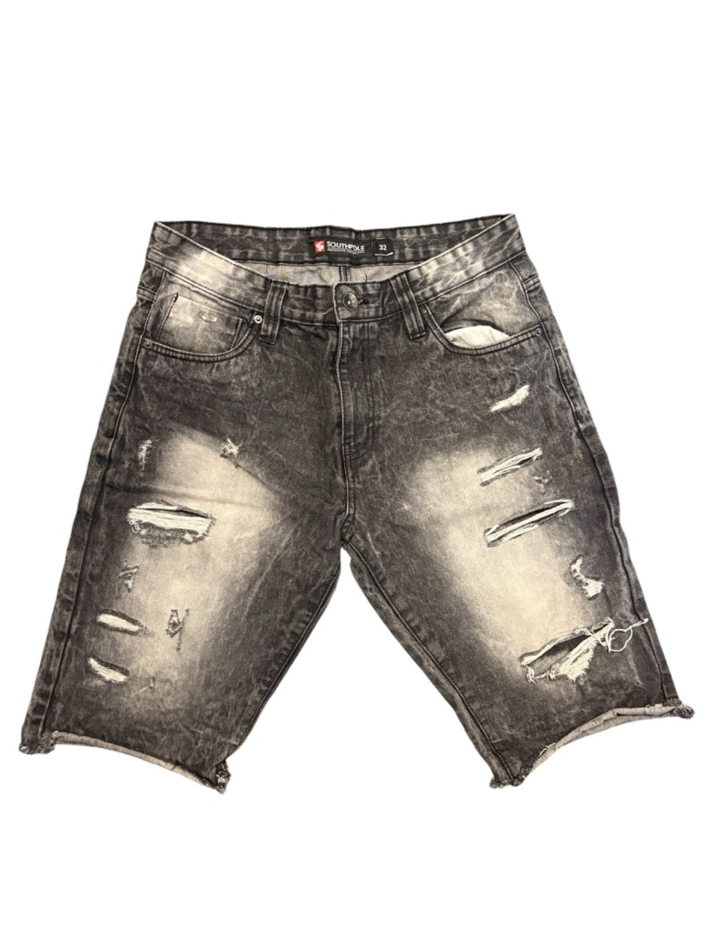 South Pole Black Washed Distressed Denim Jean Shorts
